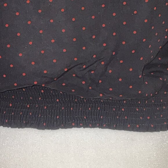 Zara Semi Sheer Crop Blouse Shirt Black Red Polka Dots Smock Waist Deep V Sz L - Picture 5 of 9